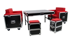 OSP ATA Road Case Look Green Room Furniture Set - Black with Red Cushions