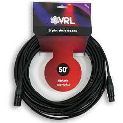 VRL 3 Pin DMX Shielded Pro Stage Lighting Cable 50'